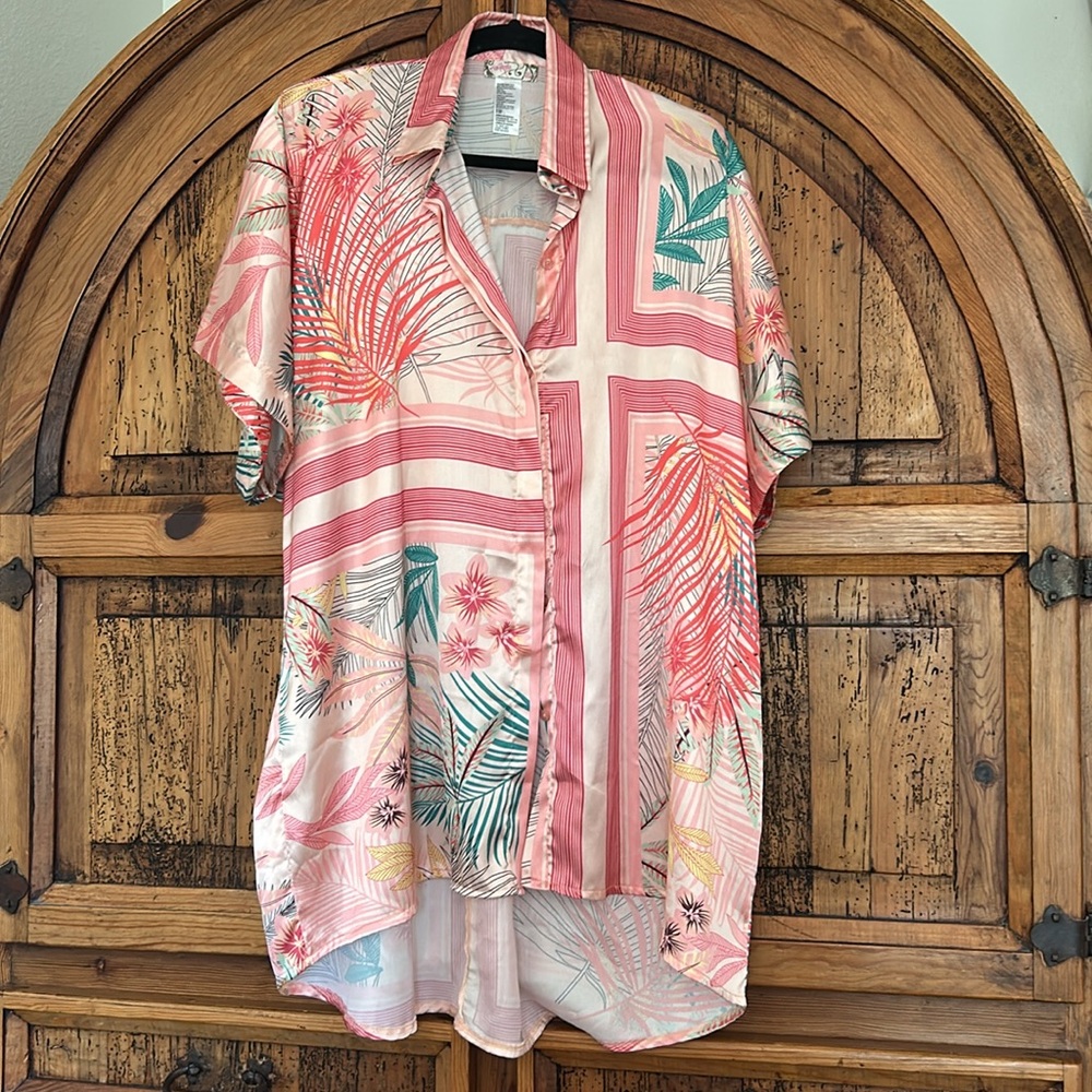 Free People Island Time Kimono Button Down shirt top cover up beach vacation